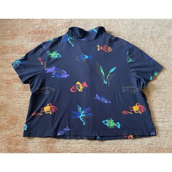 Vintage Coconut Bay  Shirt 2X Fish Print Button Front Made in USA Unisex Style - Picture 7 of 7